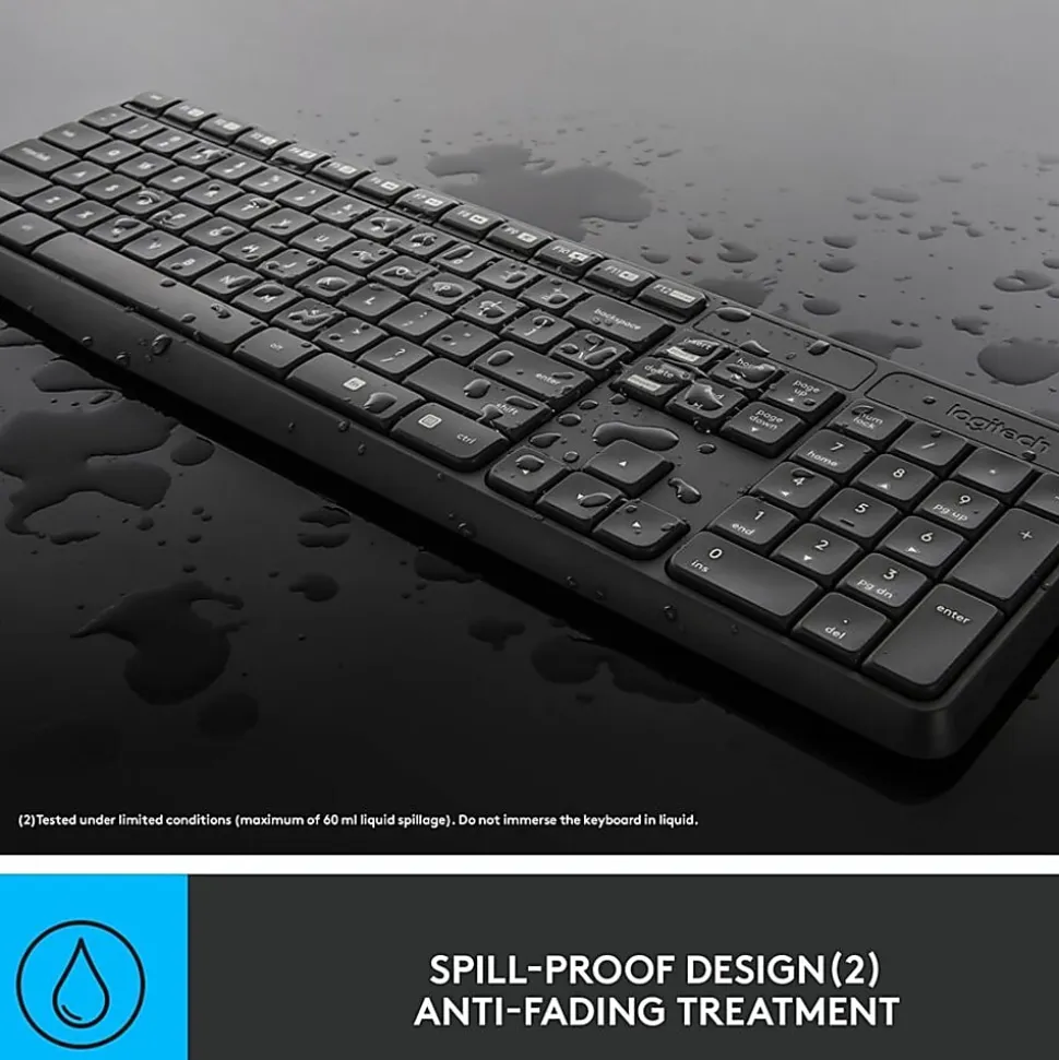 Logitech® MK235 Wireless Straight Full-Size Keyboard & Ambidextrous Optical Mouse, Black