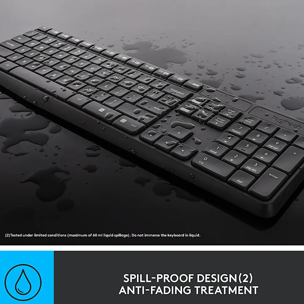 Logitech® MK235 Wireless Straight Full-Size Keyboard & Ambidextrous Optical Mouse, Black