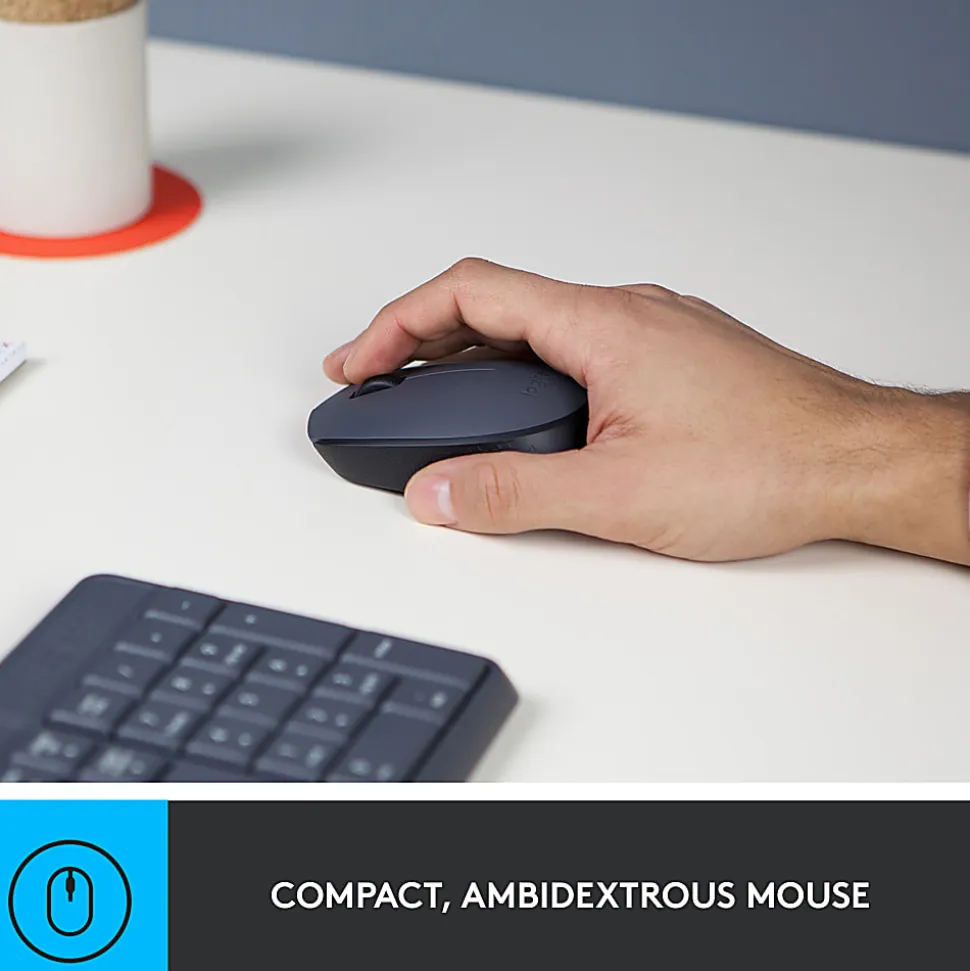 Logitech® MK235 Wireless Straight Full-Size Keyboard & Ambidextrous Optical Mouse, Black