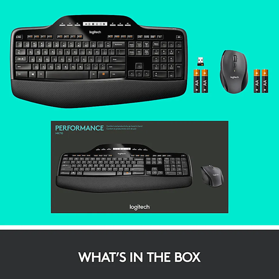 Logitech® MK710 Wireless Straight Full Size Keyboard & Right-Handed Optical Mouse, Black