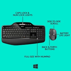 Logitech® MK710 Wireless Straight Full Size Keyboard & Right-Handed Optical Mouse, Black
