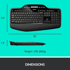 Logitech® MK710 Wireless Straight Full Size Keyboard & Right-Handed Optical Mouse, Black