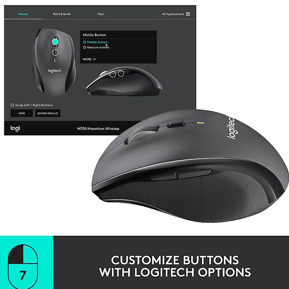 Logitech® M705 Marathon Wireless Mouse, Black
