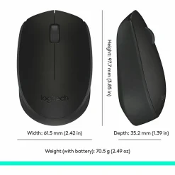 Logitech M170 Mouse - Optical - Wireless - Radio Frequency - Black - USB - Scroll Wheel - 2 Button(s) - Symmetrical