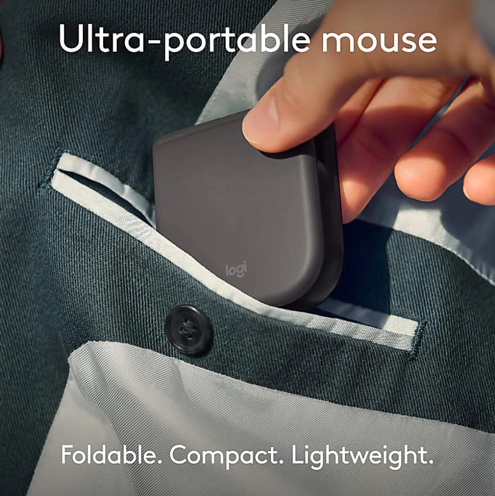 Logitech Mobi Fold Ultra-Portable Travel Mouse, For Windows PC, Mac, Chromebook, Android, iPad, Graphite, 910007601