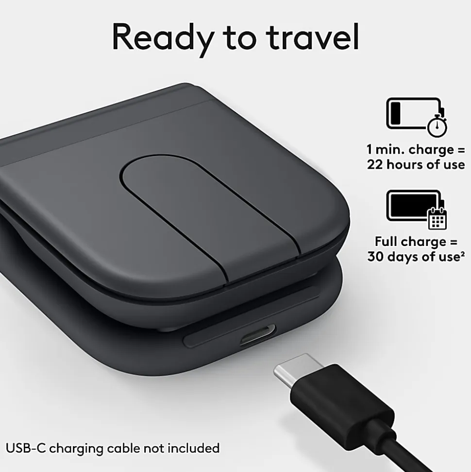 Logitech Mobi Fold Ultra-Portable Travel Mouse, For Windows PC, Mac, Chromebook, Android, iPad, Graphite, 910007601