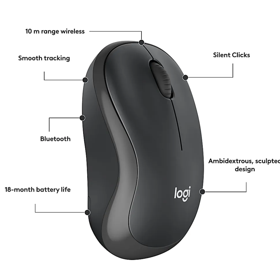 Logitech® M240 Silent Bluetooth® Wireless Mouse, 48% Recycled, Graphite, 910-007113