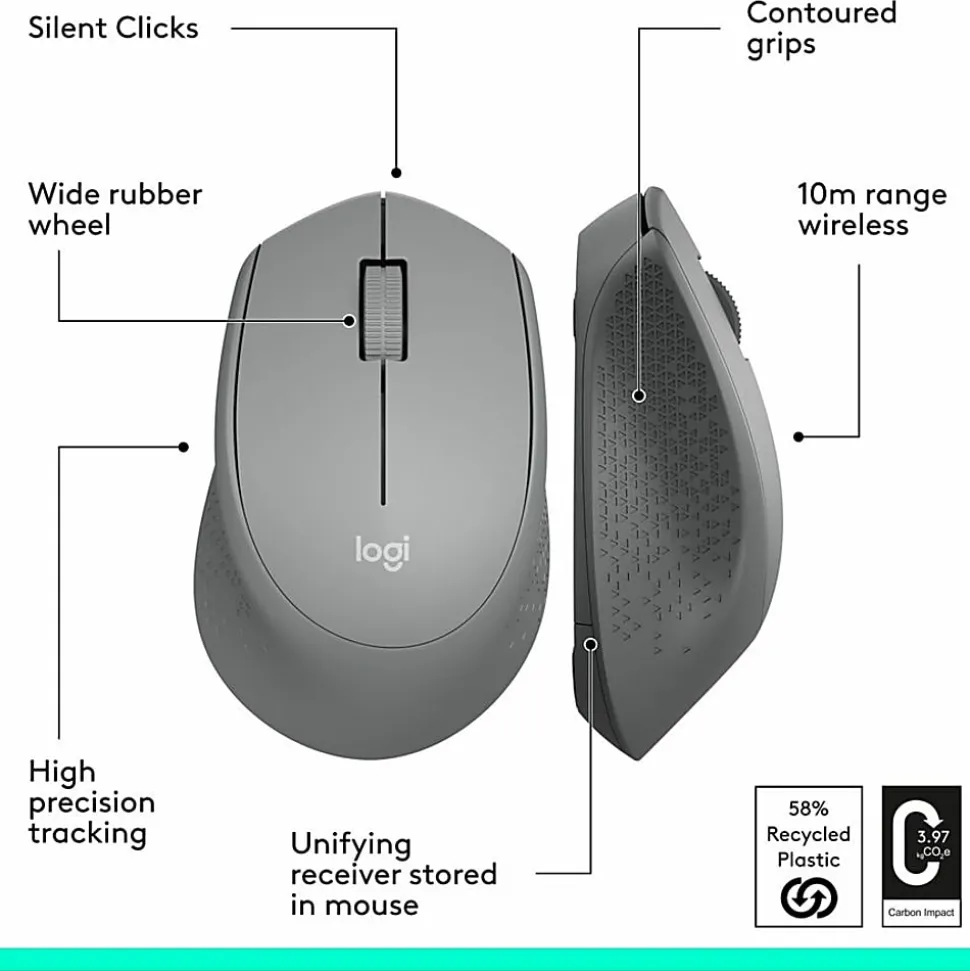 Logitech® M330 Silent Plus Wireless Mouse, Silver