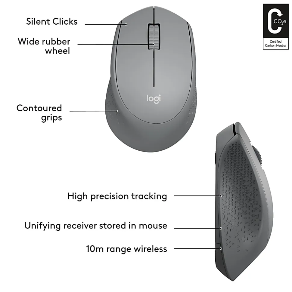 Logitech® M330 Silent Plus Wireless Mouse, Silver