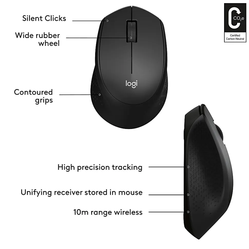 Logitech M330 SILENT Wireless Mouse, 2.4GHz with USB Nano Receiver, 1000 DPI Optical Tracking, Black