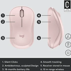 Logitech® M220 SILENT Wireless Mouse, Rose
