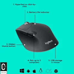Logitech® M720 Triathlon Multi-Device Wireless Mouse, Black/Gray, 910-004790