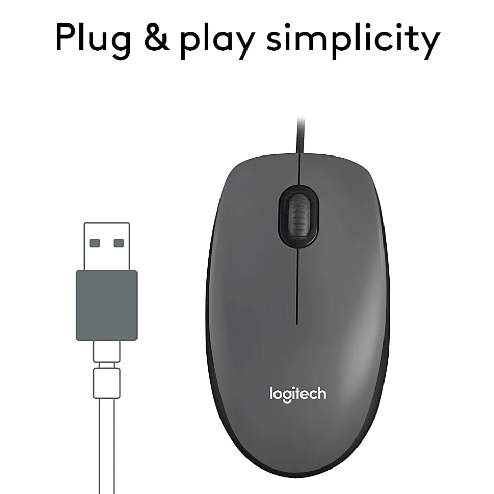 Logitech M100 Wired USB Mouse, Gray