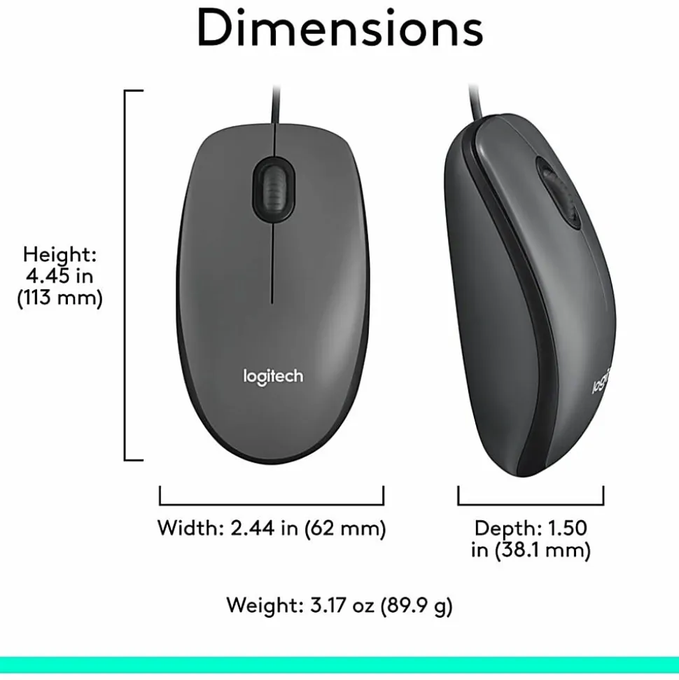 Logitech M100 Wired USB Mouse, Gray