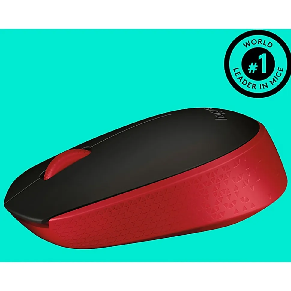 Logitech M170 Wireless Compact Mouse (Red) - Optical - Wireless - Radio Frequency - 2.40 GHz - Red - USB - 910004941