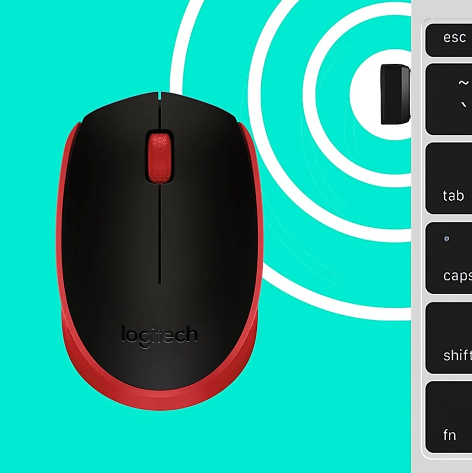 Logitech M170 Wireless Compact Mouse (Red) - Optical - Wireless - Radio Frequency - 2.40 GHz - Red - USB - 910004941