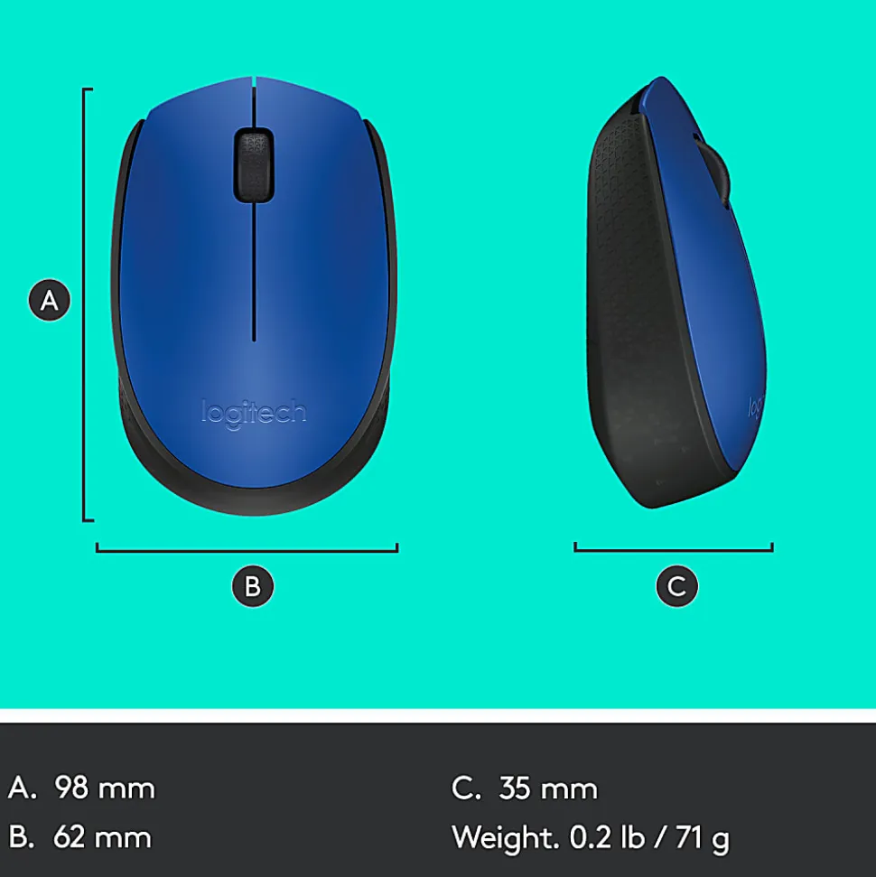 Logitech M170 Wireless Mouse - Optical - Wireless - Radio Frequency - Blue - USB 2.0 - 1000 dpi - Scroll Wheel - Symmetrical
