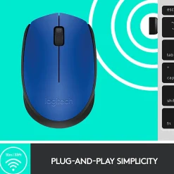 Logitech M170 Wireless Mouse - Optical - Wireless - Radio Frequency - Blue - USB 2.0 - 1000 dpi - Scroll Wheel - Symmetrical