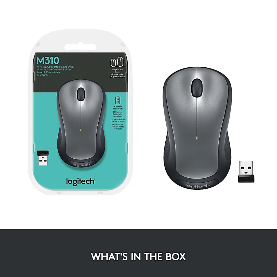 Logitech® M310 Wireless Optical Mouse, Silver