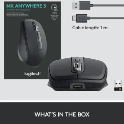 Logitech MX Anywhere 3 Compact Performance Mouse, Wireless, Comfort, Fast Scrolling, Any Surface, Portable, 4000DPI, Customizable Buttons, US