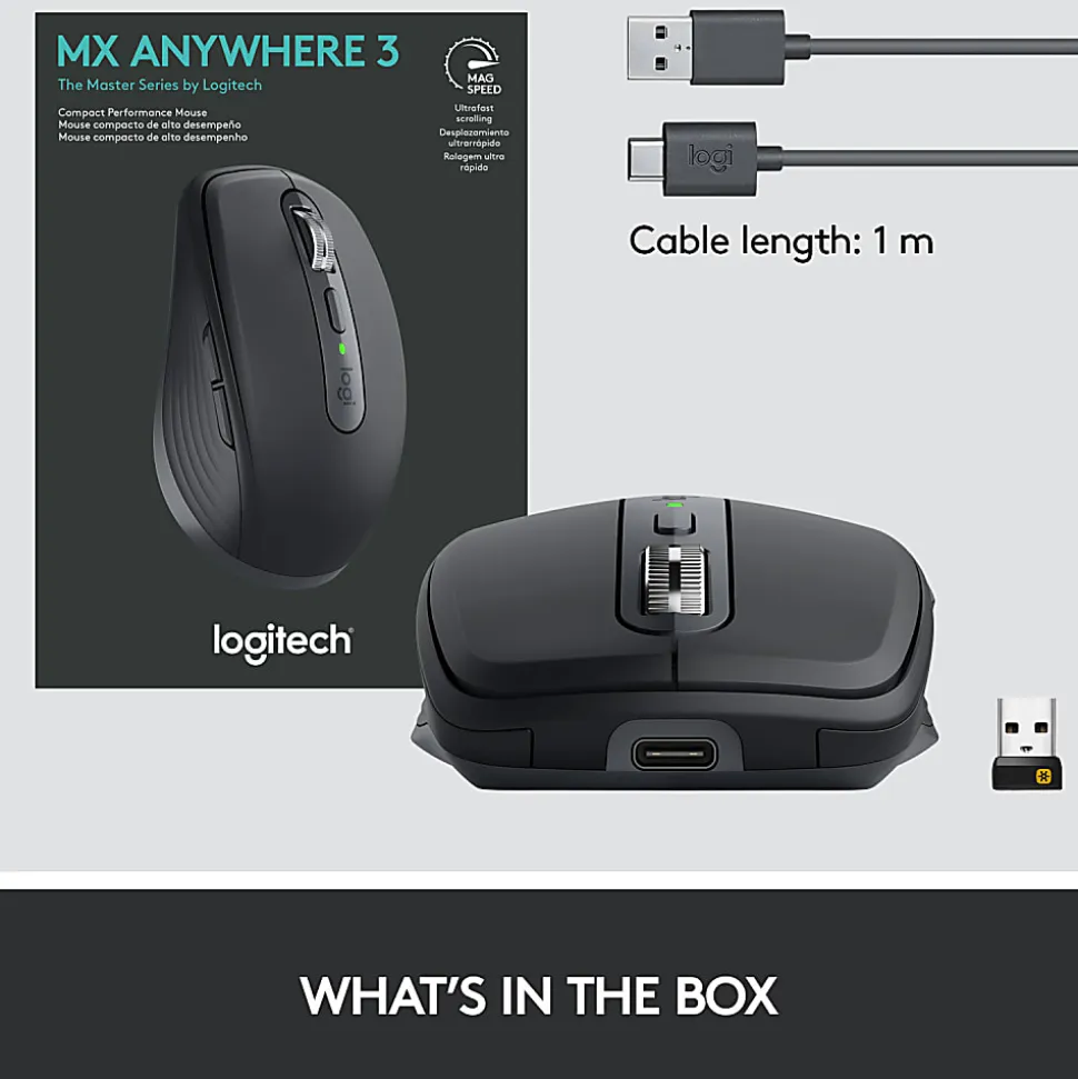Logitech MX Anywhere 3 Compact Performance Mouse, Wireless, Comfort, Fast Scrolling, Any Surface, Portable, 4000DPI, Customizable Buttons, US