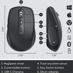 Logitech MX Anywhere 3 Compact Performance Mouse, Wireless, Comfort, Fast Scrolling, Any Surface, Portable, 4000DPI, Customizable Buttons, US