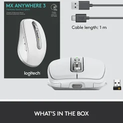 Logitech MX Anywhere 3 Compact Performance Wireless Mouse with Customizable Buttons, Pale Gray