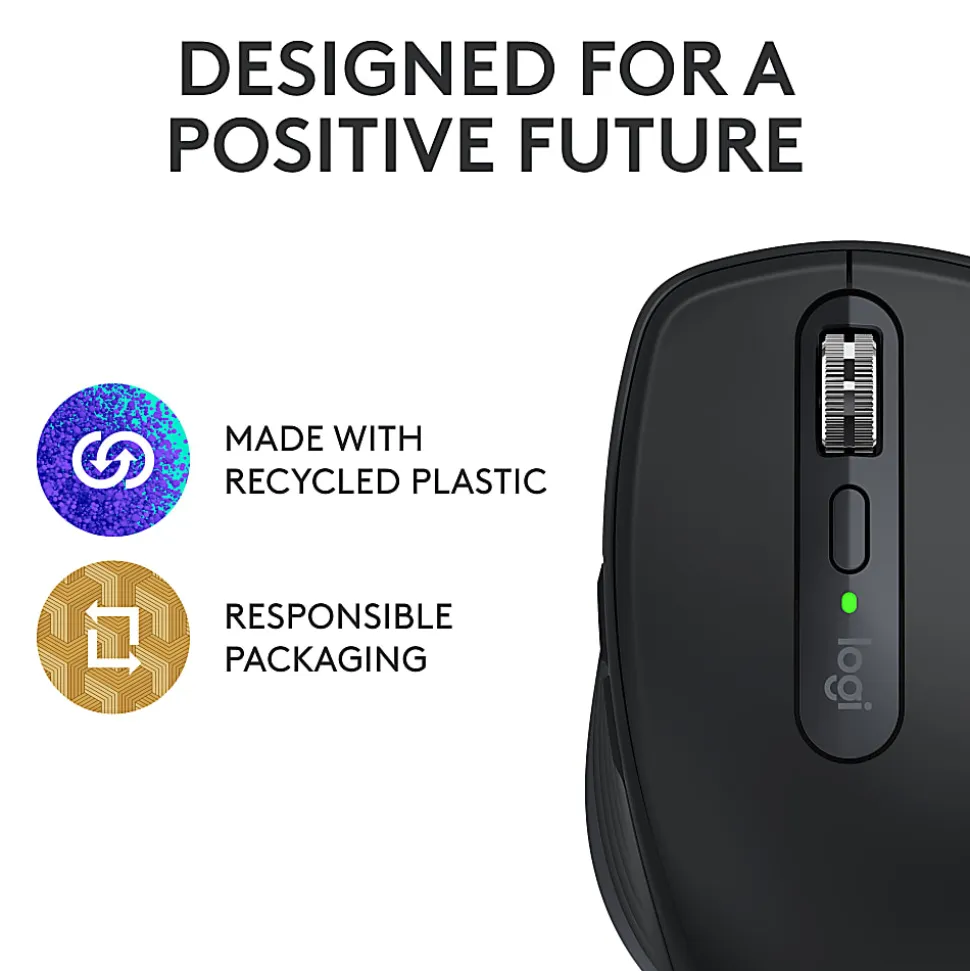 Logitech® MX Anywhere 3S Compact Wireless Mouse, 78% Recycled, Black, 910-006928