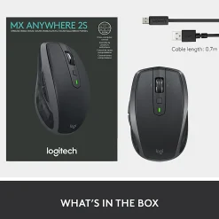 Logitech MX Anywhere 2S Mouse - Darkfield - Wireless - 33 ft - Bluetooth/Radio Frequency - Rechargeable - 910007232