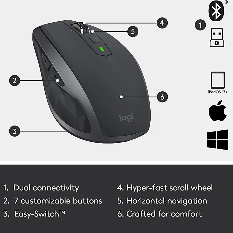 Logitech® MX Anywhere 2S Wireless Mouse, Graphite, 910-005132