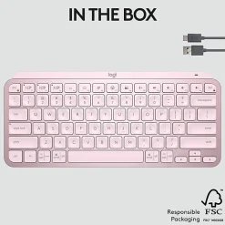 Logitech MX Keys Mini Minimalist Wireless Illuminated Keyboard, Compact, Bluetooth, USB-C - Rose - Wireless Connectivity - 920010474