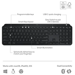 Logitech® MX Keys S Wireless Keyboard, Full Size, Black, 920-011406