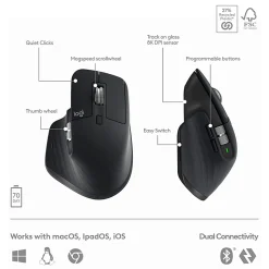 Logitech® MX Keys S Wireless Keyboard And Mouse Combo With Palm Rest, Full Size, 22% Recycled, Black, 920-012274