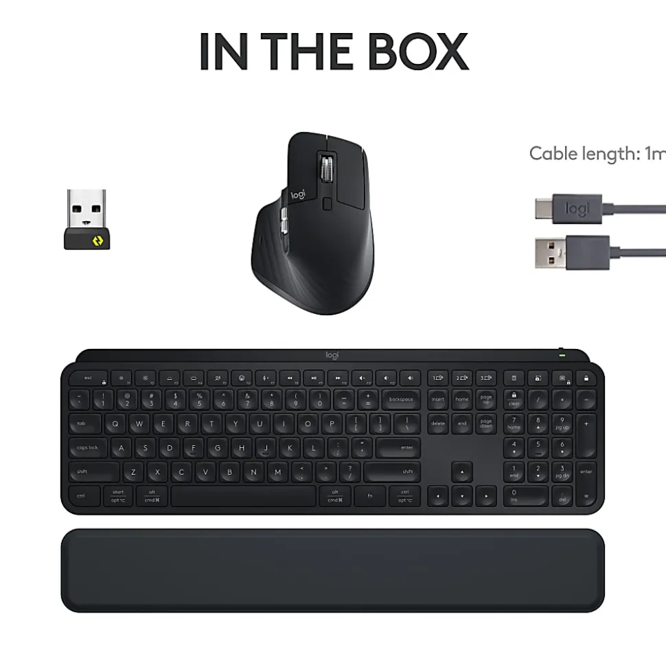 Logitech® MX Keys S Wireless Keyboard And Mouse Combo With Palm Rest, Full Size, 22% Recycled, Black, 920-012274