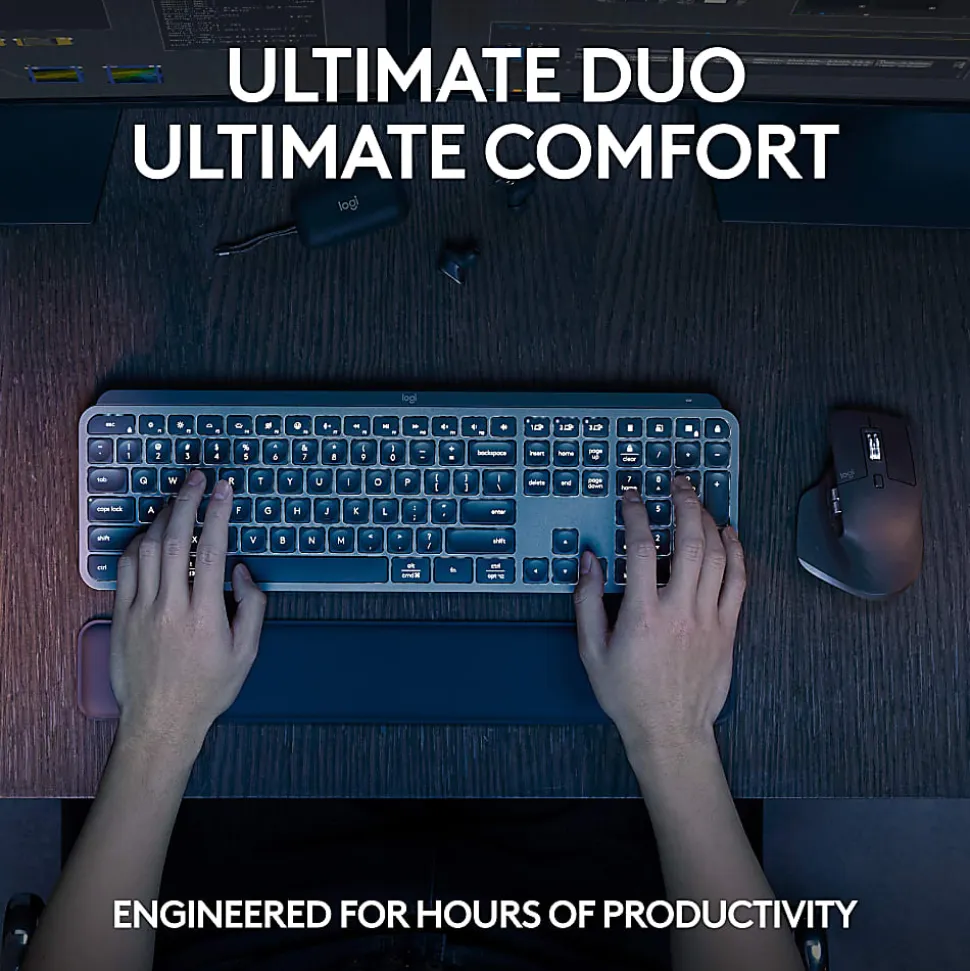Logitech® MX Keys S Wireless Keyboard And Mouse Combo With Palm Rest, Full Size, 22% Recycled, Black, 920-012274