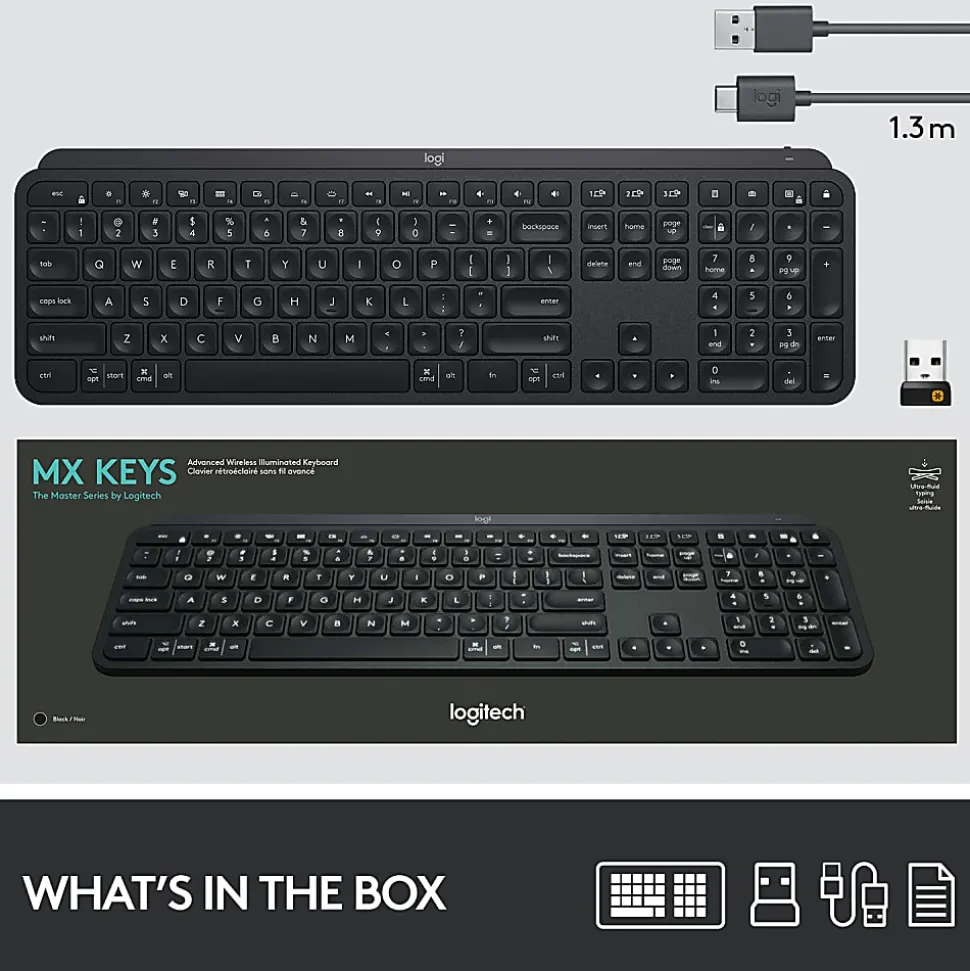 Logitech® MX Keys Wireless Illuminated Keyboard, Black, 920-009295