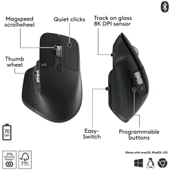 Logitech MX Master 3S Performance Wireless Mouse with Ultra-fast Scrolling, Bluetooth, Black, 910007500