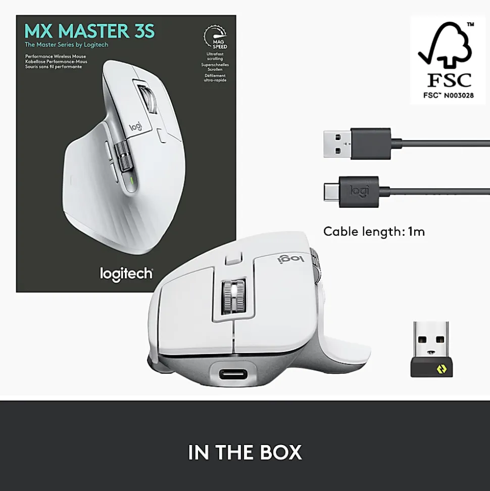 Logitech MX Master 3S - Wireless Performance Mouse with Ultra-fast Scrolling - Pale Gray - Ergo - 8K DPI - Track on Glass - Quiet Clicks
