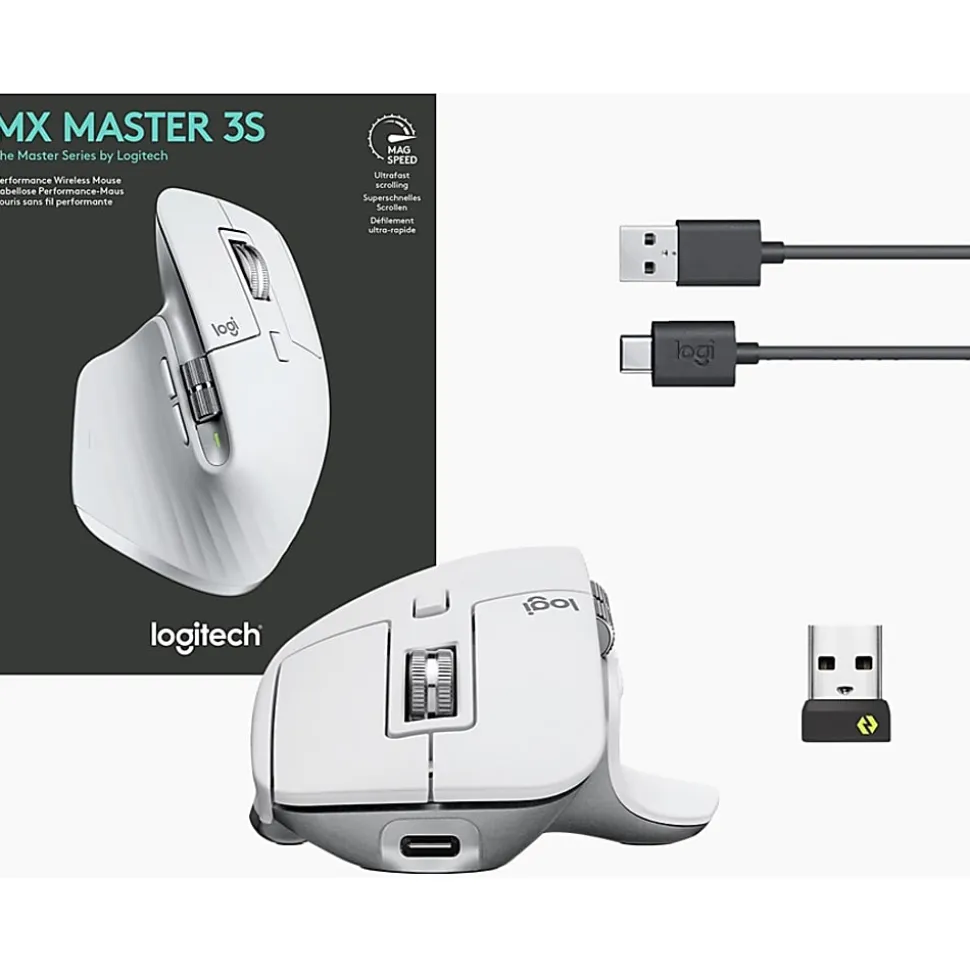 Logitech MX Master 3S - Wireless Performance Mouse with Ultra-fast Scrolling - Pale Gray - Ergo - 8K DPI - Track on Glass - Quiet Clicks