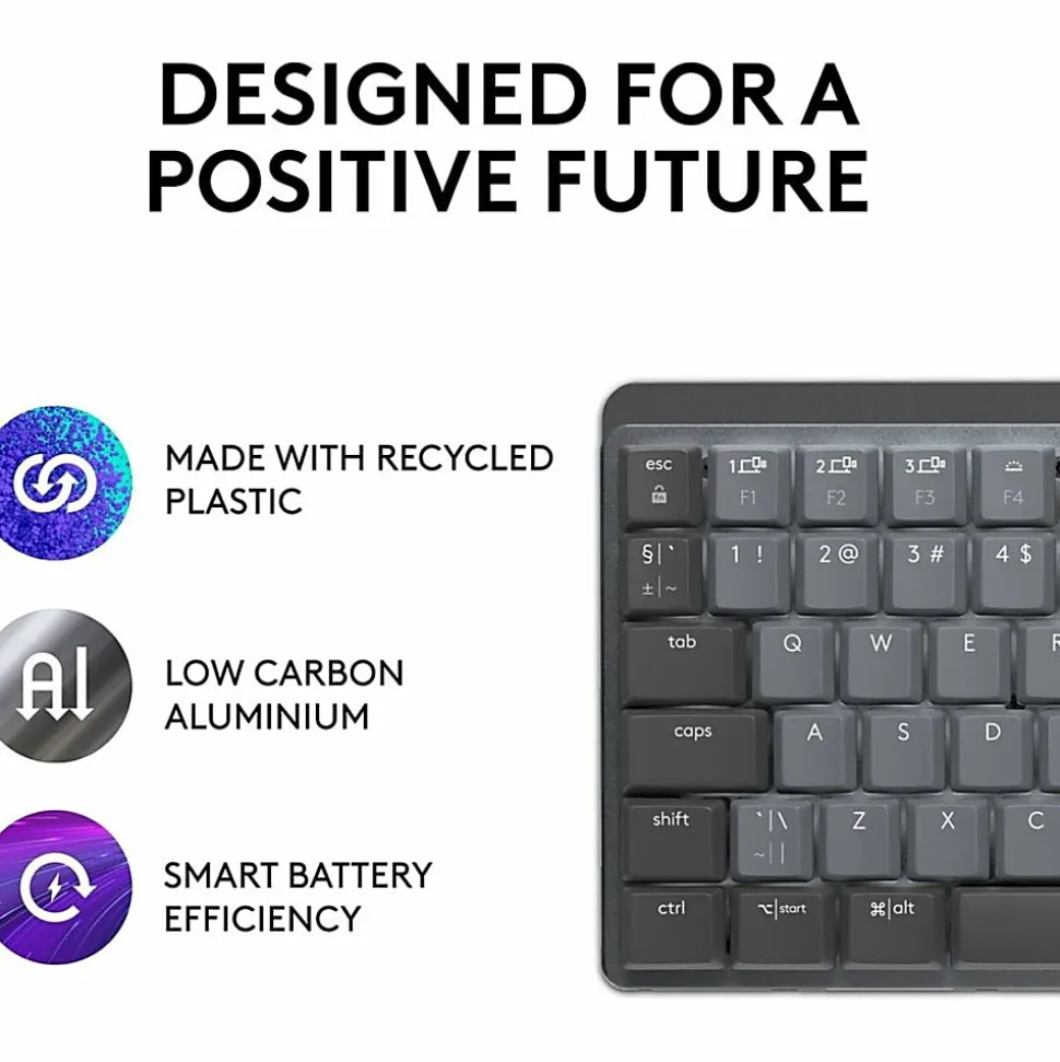 Logitech MX Mechanical Mini Wireless Illuminated Keyboard, Tactile Quiet Switches, Backlit, Bluetooth, US - 920010550