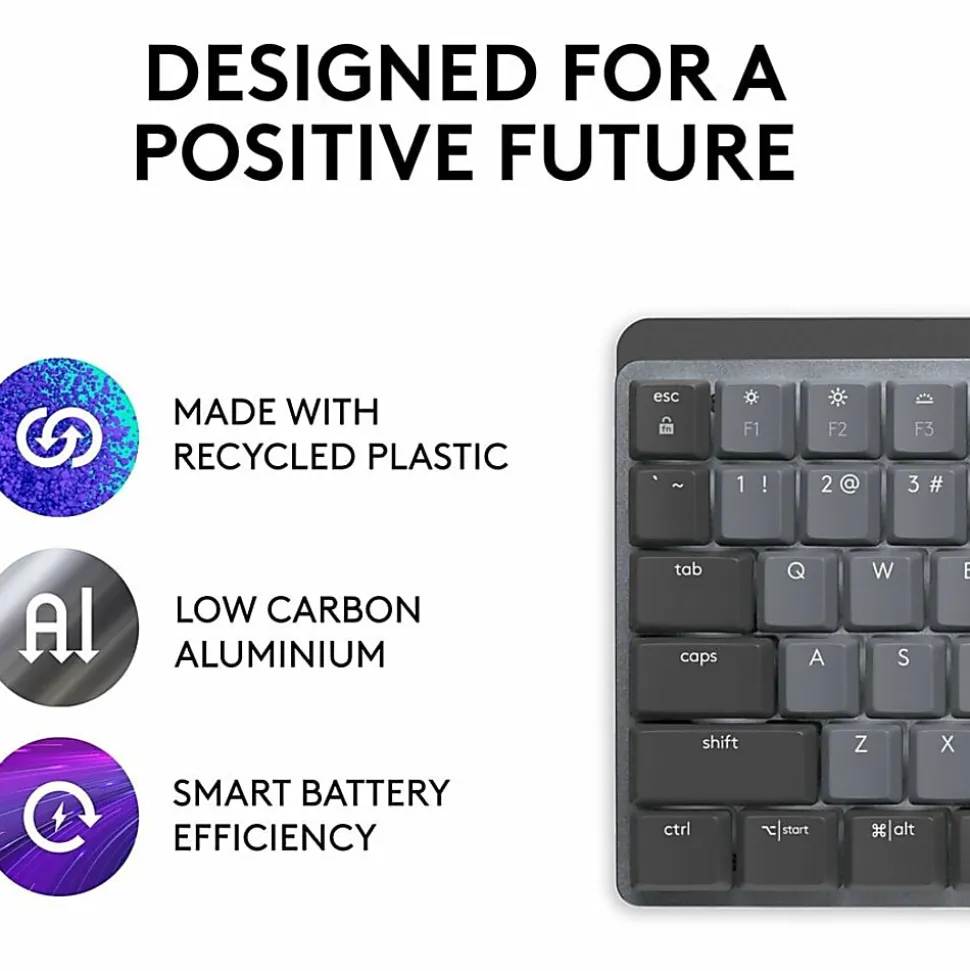 Logitech MX Mechanical Wireless Illuminated Performance Keyboard, Clicky Switches, Backlit Keys, Bluetooth - 920010549