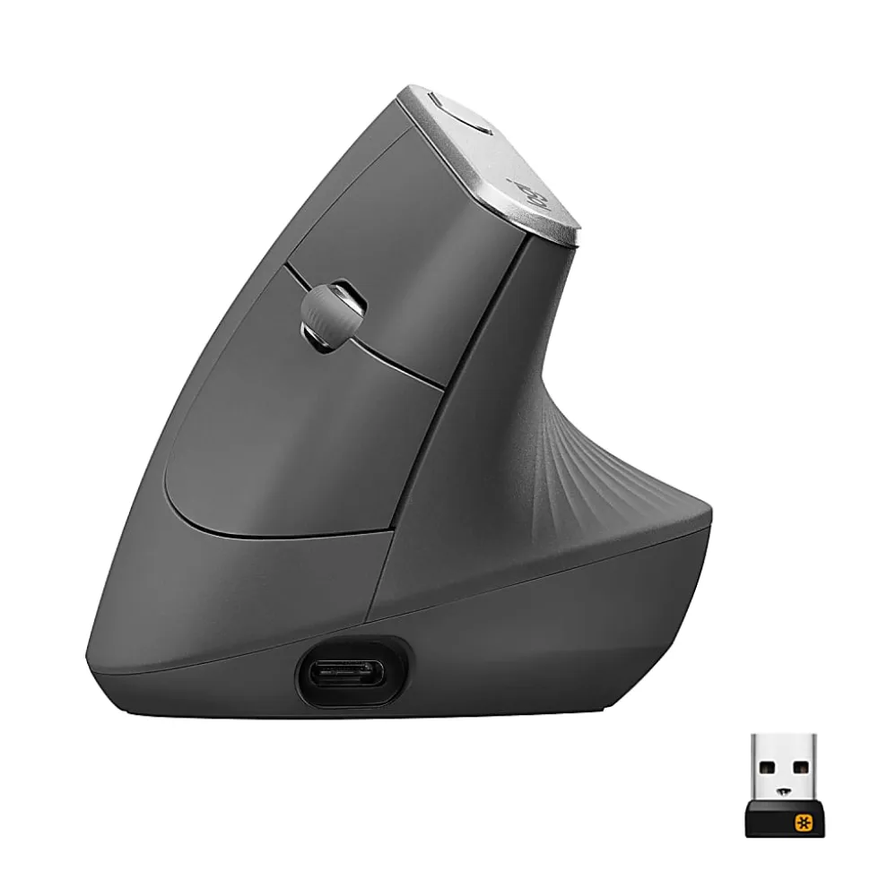 Logitech MX Vertical Advanced Ergonomic Wireless Mouse, Control and Move Content Between 3 Windows and Apple Computers, Graphite - 910-005447
