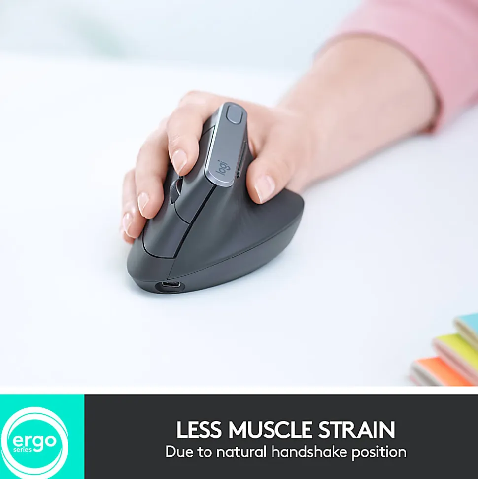 Logitech MX Vertical Advanced Ergonomic Wireless Mouse, Control and Move Content Between 3 Windows and Apple Computers, Graphite - 910-005447