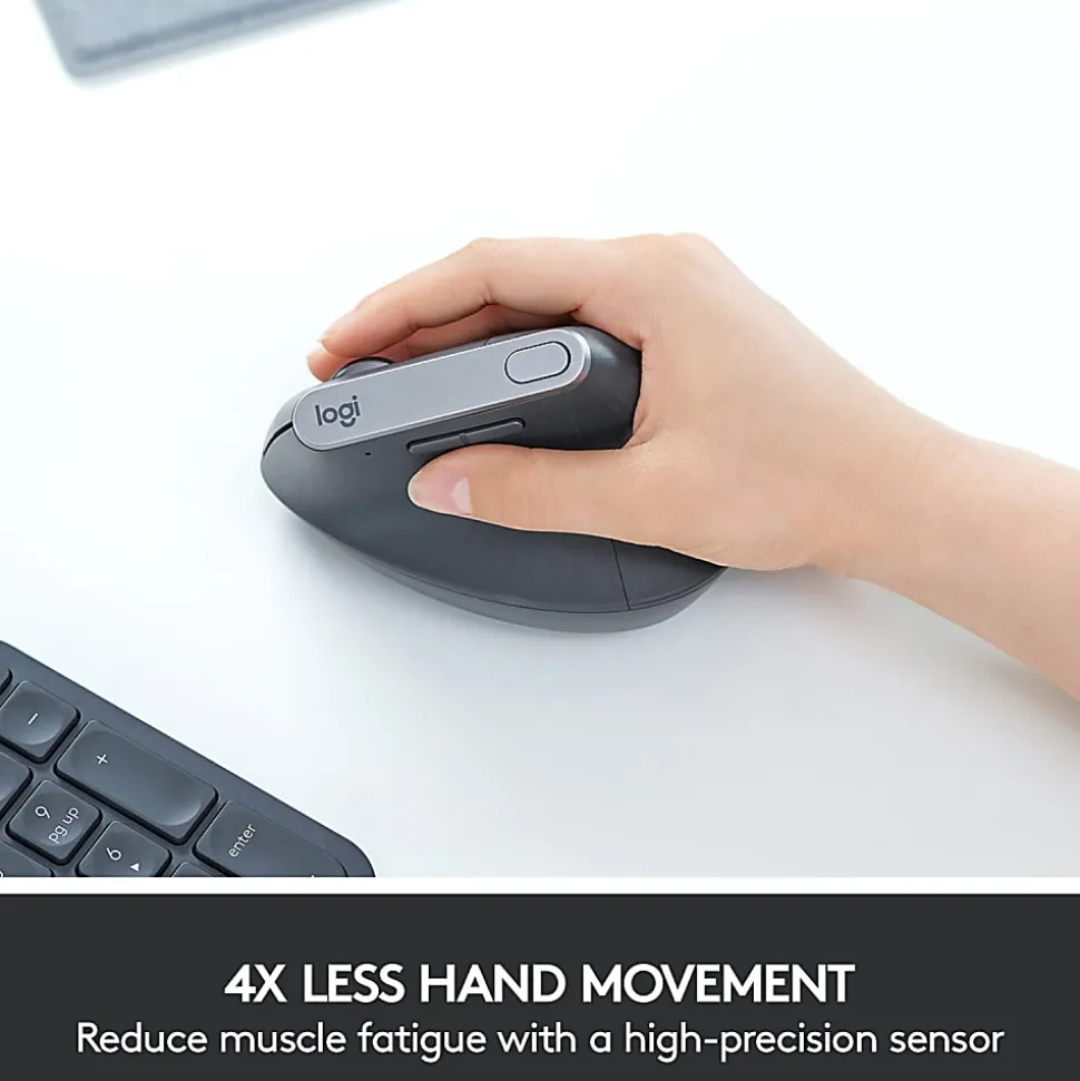 Logitech MX Vertical Advanced Ergonomic Wireless Mouse, Control and Move Content Between 3 Windows and Apple Computers, Graphite - 910-005447