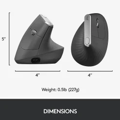 Logitech MX Vertical Advanced Ergonomic Wireless Mouse, Control and Move Content Between 3 Windows and Apple Computers, Graphite - 910-005447