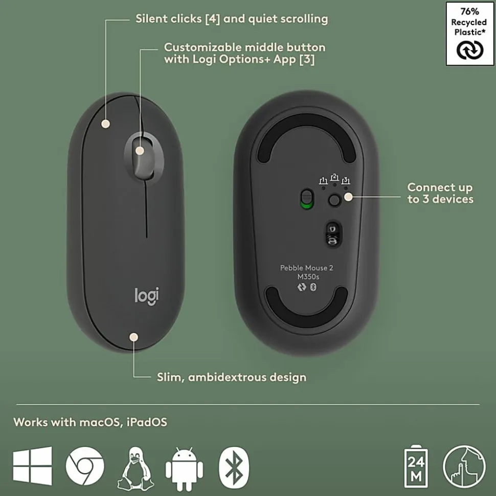 Logitech Pebble 2 Combo for Mac Wireless Keyboard And Mouse, Tonal Graphite