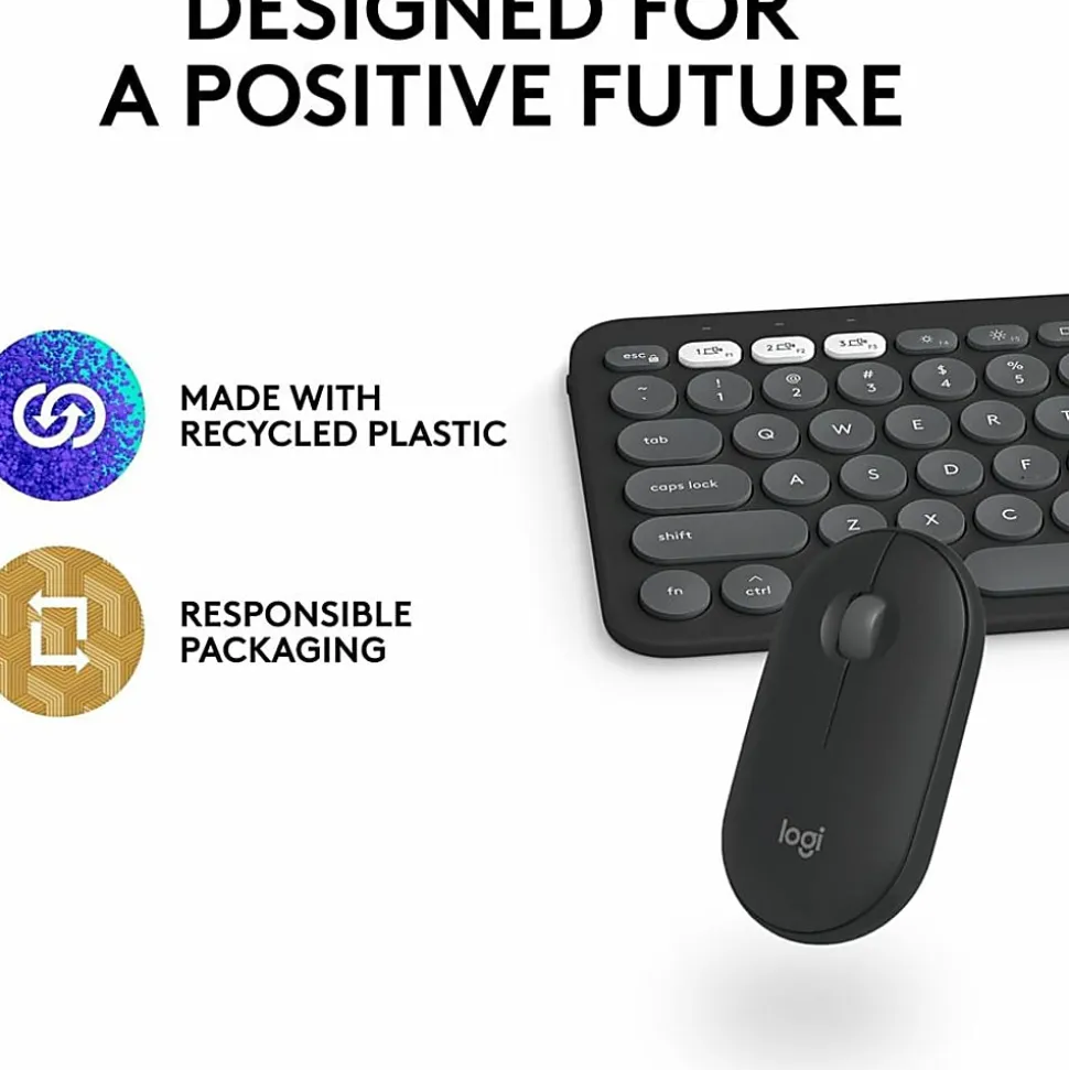 Logitech Pebble 2 Combo for Mac Wireless Keyboard And Mouse, Tonal Graphite