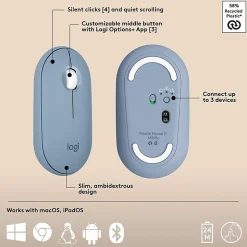 Logitech Pebble 2 Combo for Mac Wireless Keyboard and Mouse, Tonal Blue