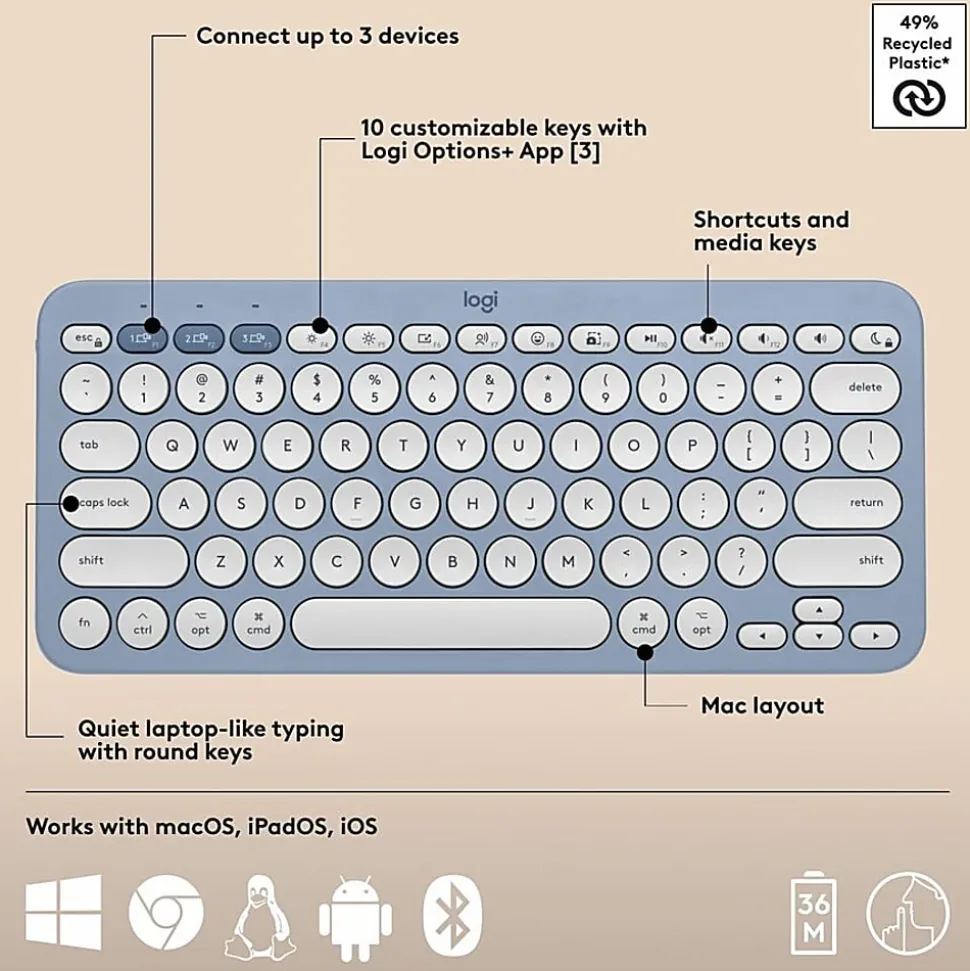 Logitech Pebble 2 Combo for Mac Wireless Keyboard and Mouse, Tonal Blue