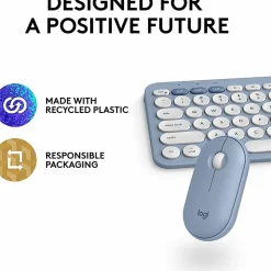 Logitech Pebble 2 Combo for Mac Wireless Keyboard and Mouse, Tonal Blue